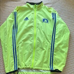 Vintage Adidas Neon Yellow Jacket with Blue Stripes Boston Marathon 98
